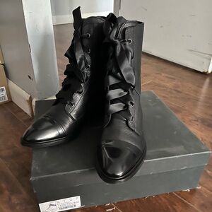 Massimo Dutti Black Leather Lace-Up Boots
